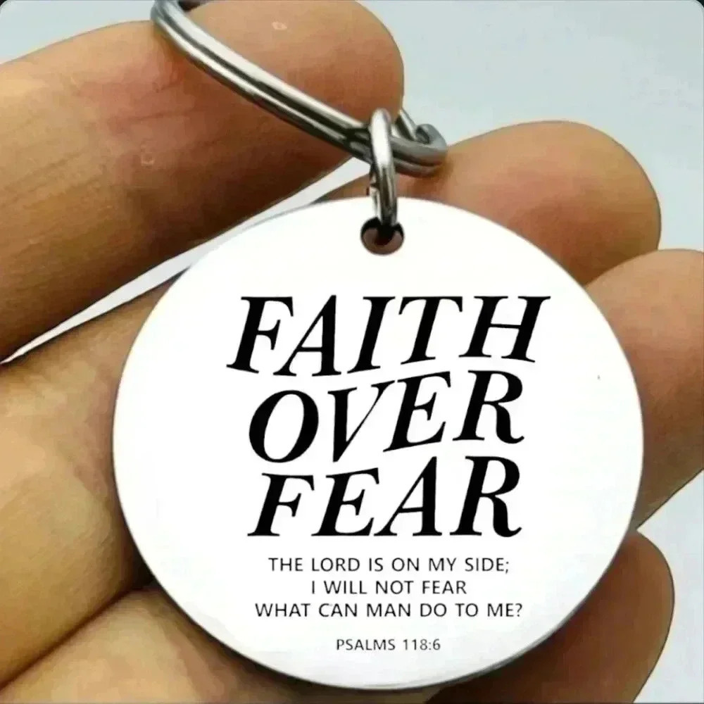 Faith over fear God Jesus Lord Cross Stainless Steel Keychain